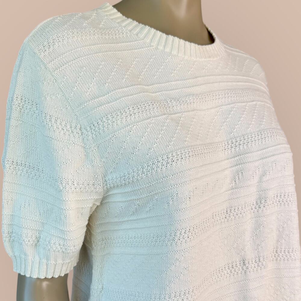 Classic Elements Vintage Short Sleeves Cotton Cable Knit Sweater Womens L White - Picture 6 of 12
